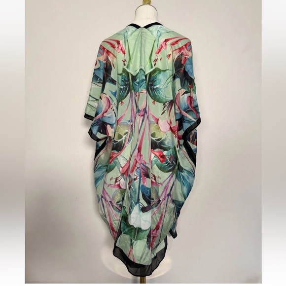 Soft surroundings Emerald Isle silk kimono floral tropical Sz Large / XL - Picture 2 of 8